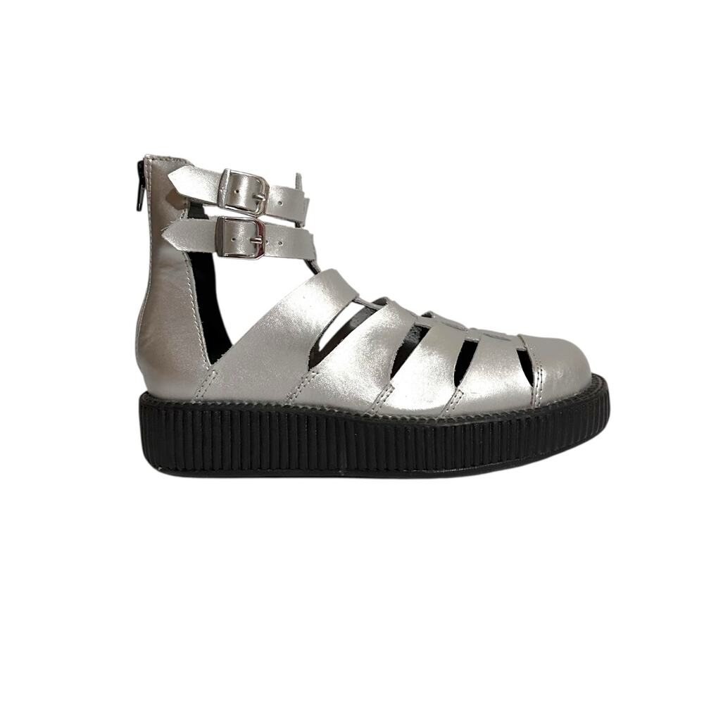 TUK Viva Lo’ Sole Silver Gladiator Creeper Shoes Sz 7 Sandal Metallic